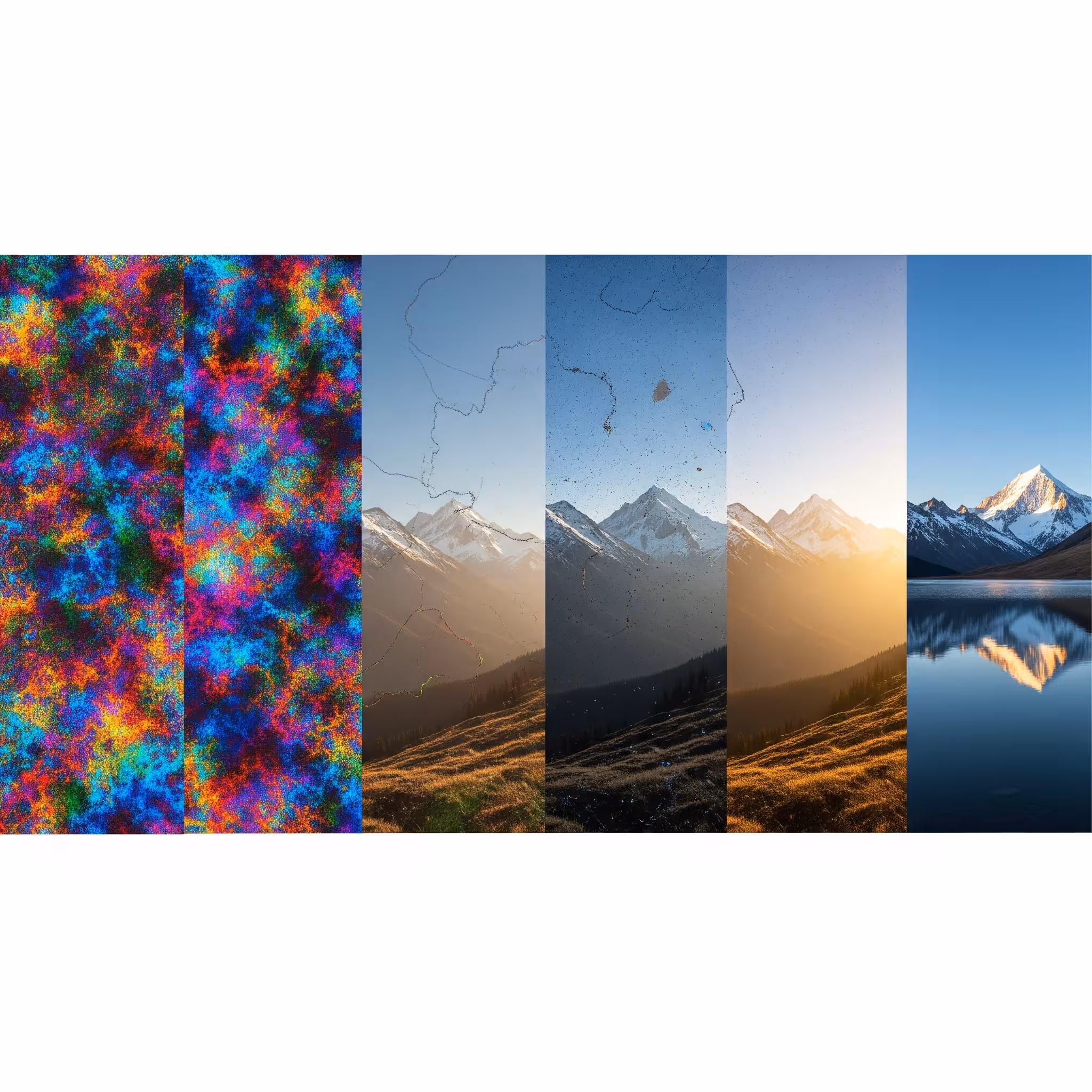 Reverse diffusion process turning noise into a clean image